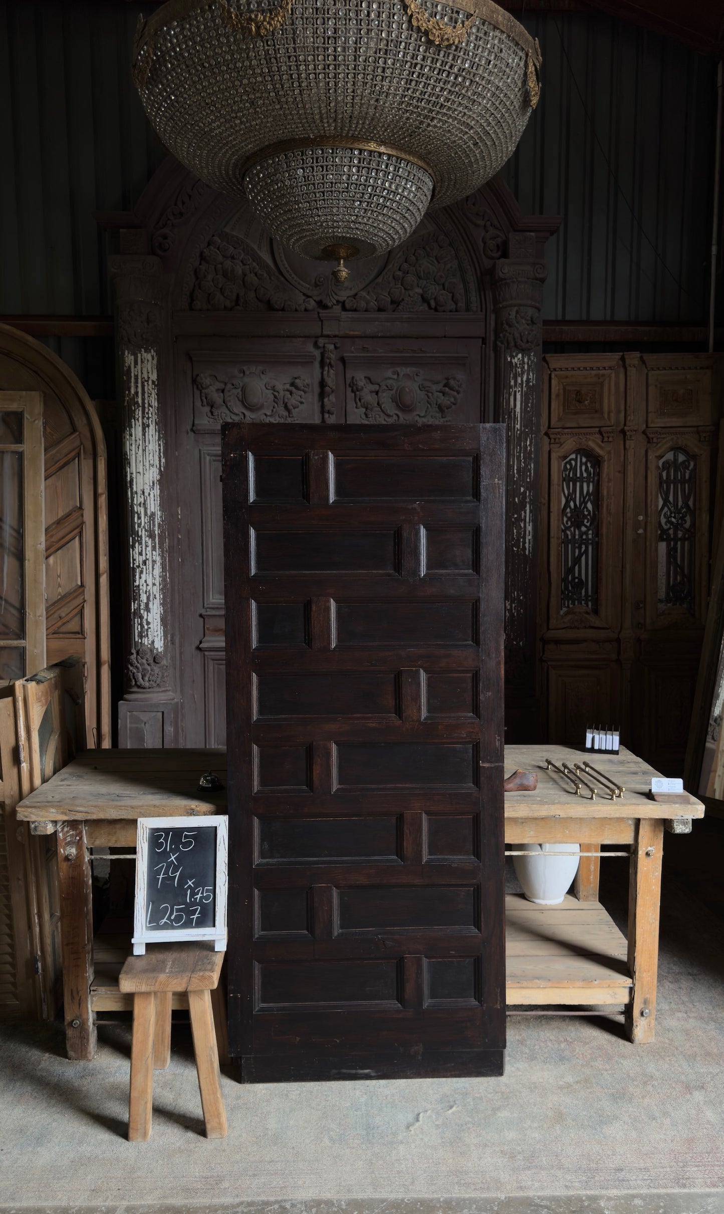 Spanish Coffered Panel Antique Single Door - 31.5x74 - L257