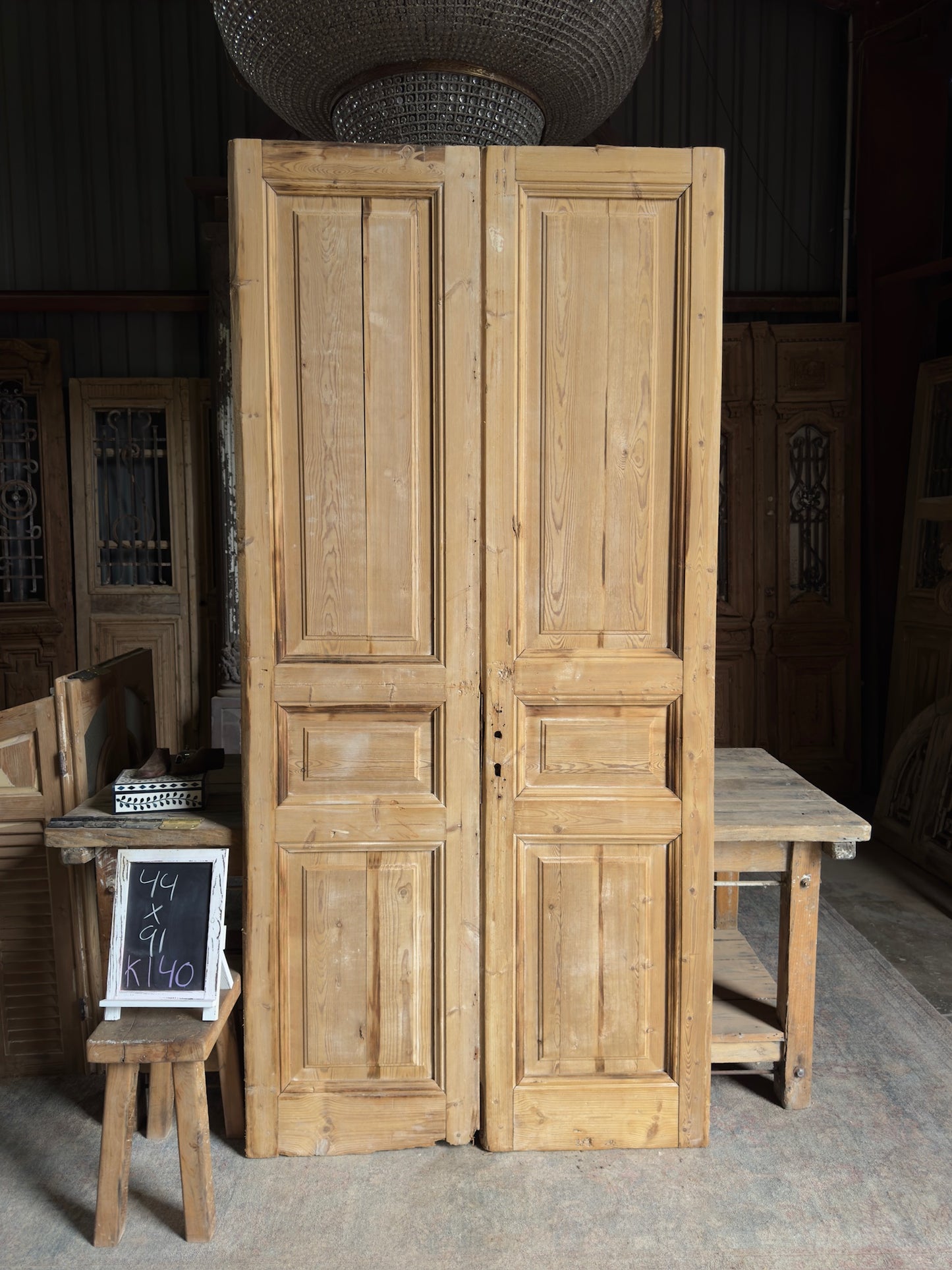 3 Panel Antique Solid French Doors - 44x91 K140
