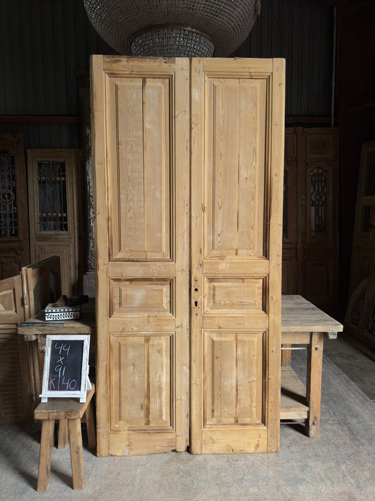 3 Panel Antique Solid French Doors - 44x91 K140