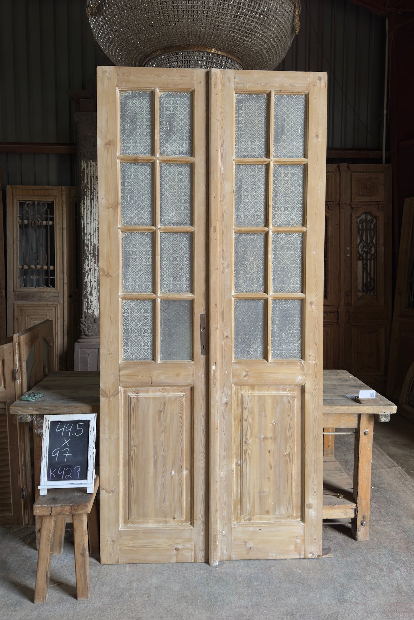 8 Lite Glass Antique French Doors - 44.5x97 K429