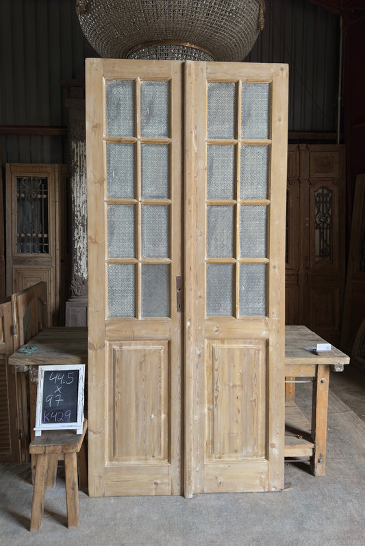 8 Lite Glass Antique French Doors - 44.5x97 K429