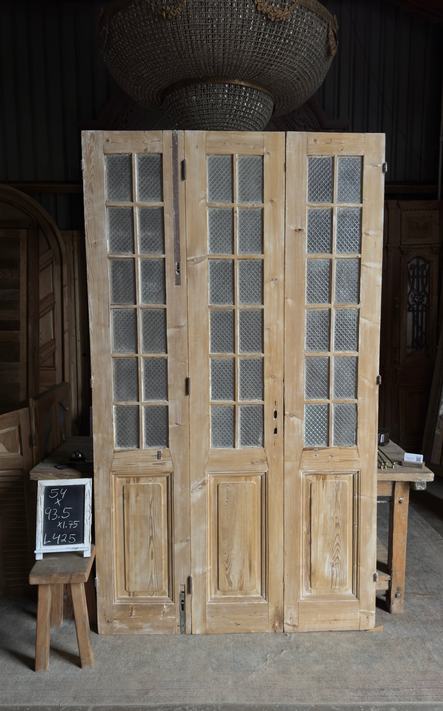 3 Panel Tri-Fold Antique Glass Doors - 54x93.5 - L425