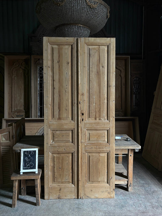 3 Panel Antique Solid French Doors - 42.75x96.5 - L85