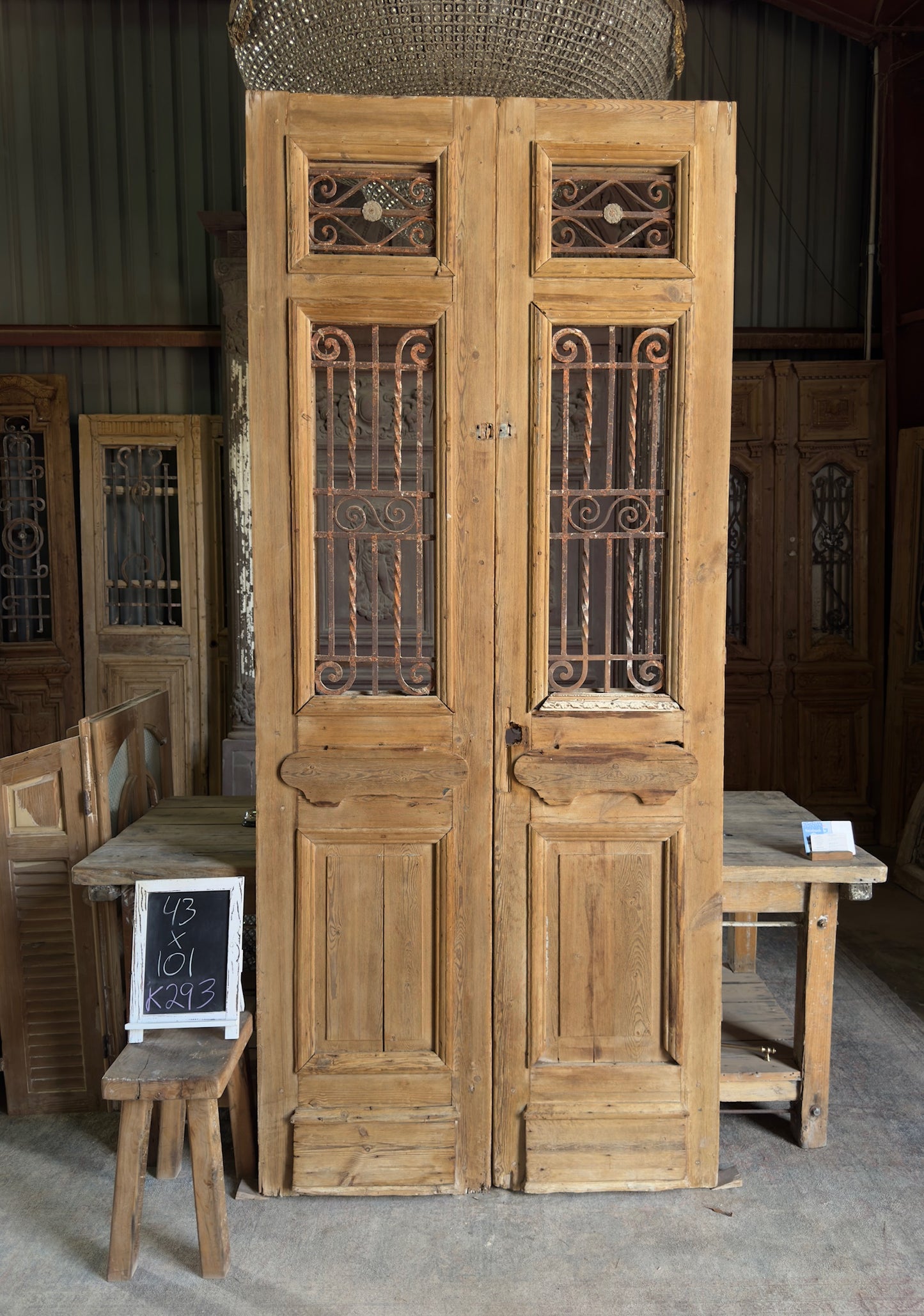 19th Century Antique Iron French Doors - 43x101 K293