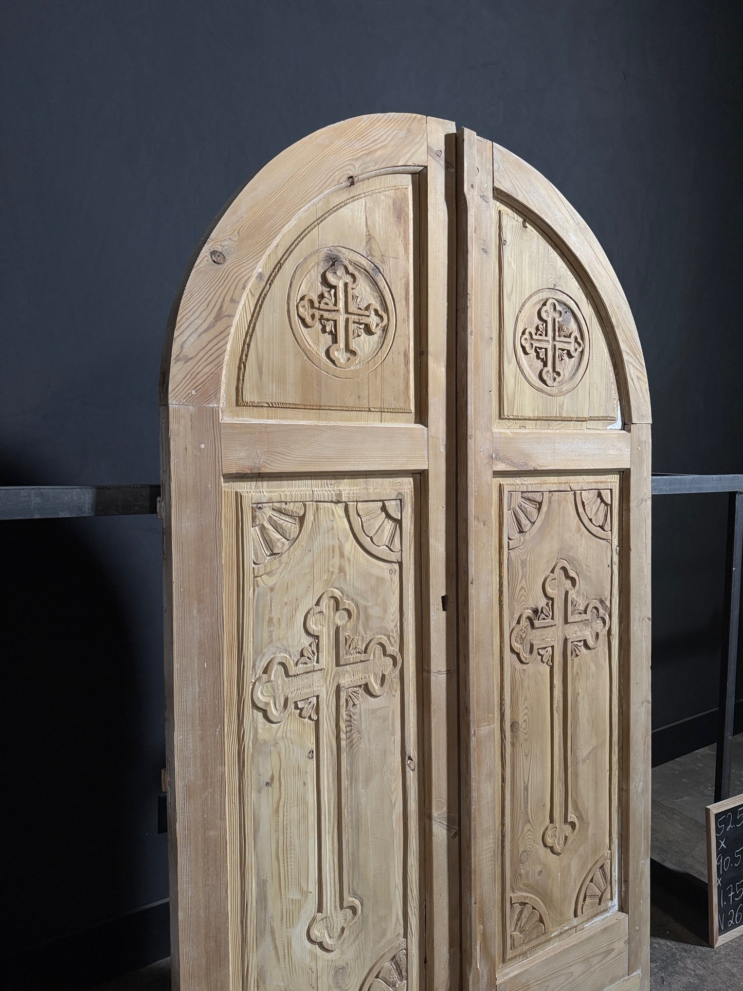 Antique Carved 2 Panel Arched Double Doors - 52.5x90.5 - N262
