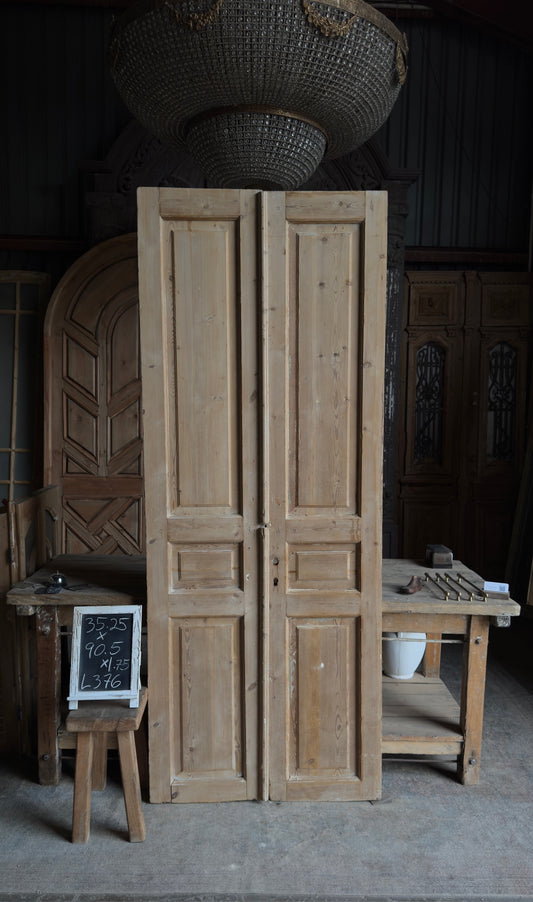 3 Panel Antique Solid French Doors - 35.25x90.5 - L376