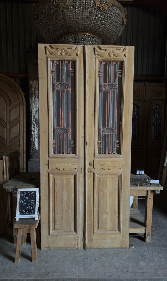 Mediterranean Antique Iron French Doors - 43.25x96.25 - L302
