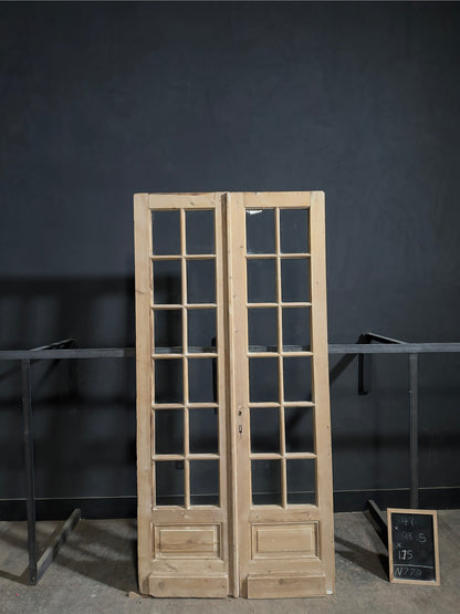 Antique Clear Glass Raised Panel French Doors - 48x98.5 - N772
