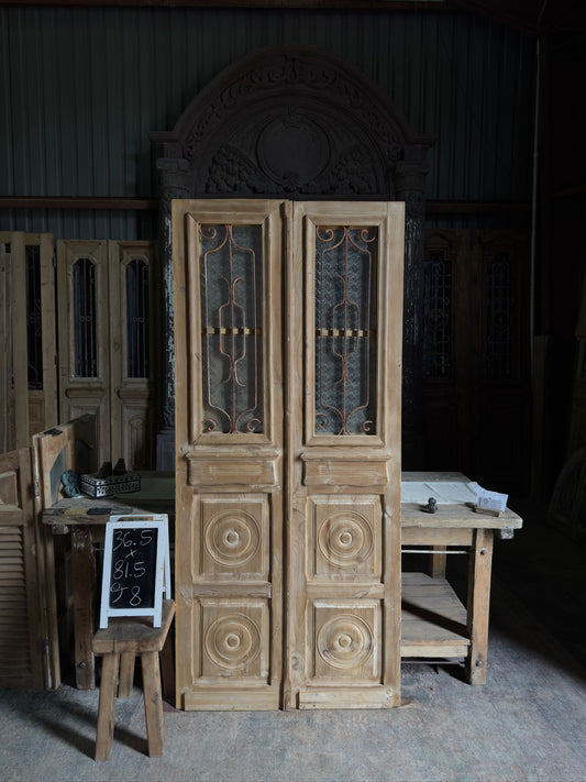 Bullseye Carved Antique Iron French Doors - 36.5x81.5 J8