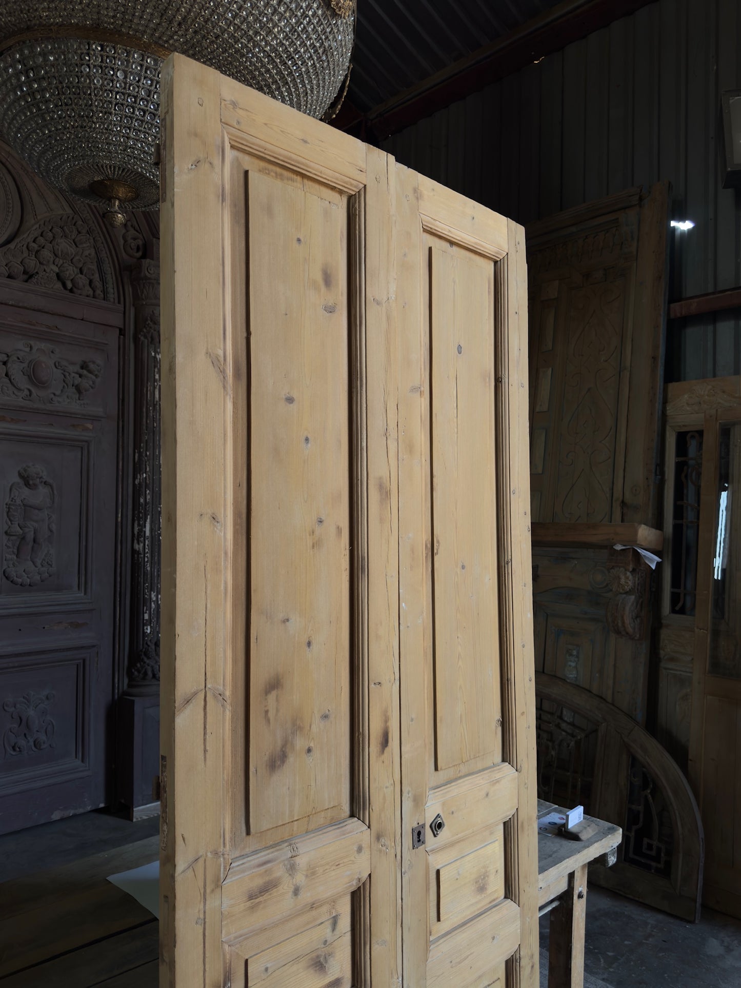 3 Panel Antique Solid French Doors - 37x93 K418