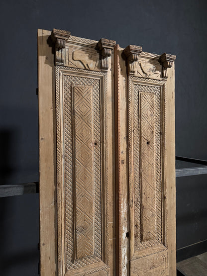 Antique Carved 3 Panel Double Doors - 37.75x92.5 - N705