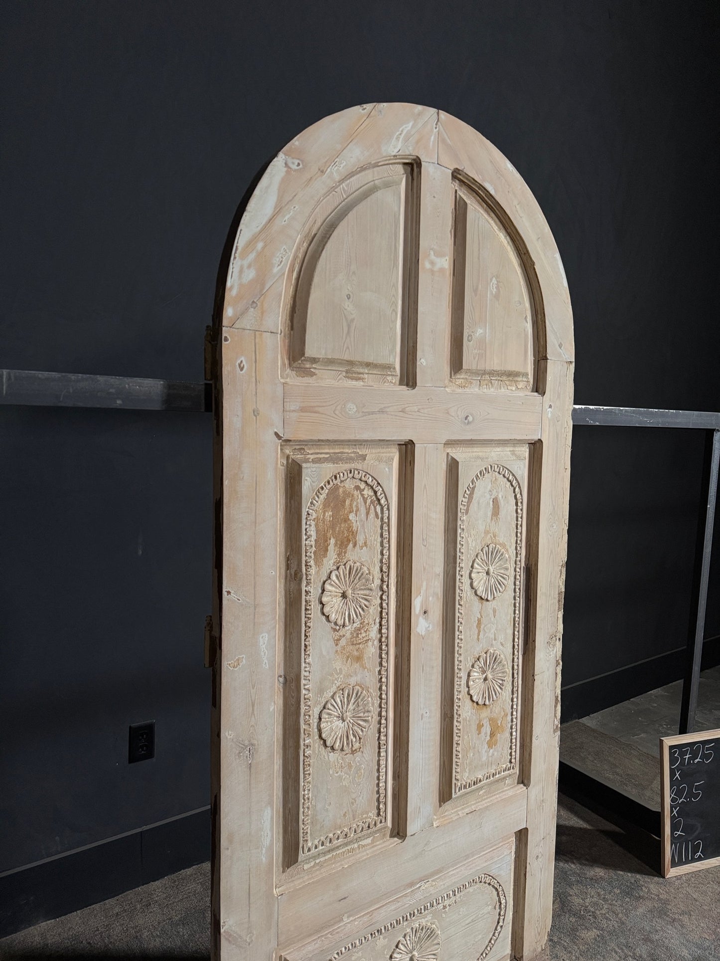 Antique Carved 5 Panel Arched Single Door - 37.25x82.5 - N112