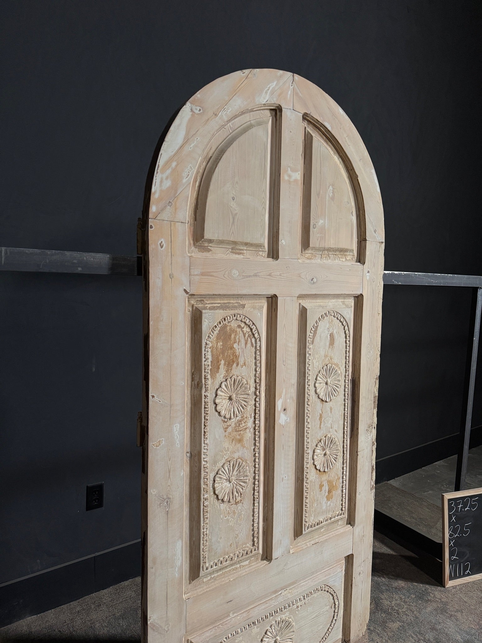Antique Carved 5 Panel Arched Single Door - 37.25x82.5 - N112