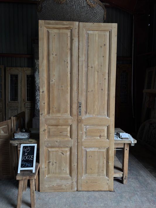 3 Panel Antique Solid French Doors - 45x100.25 J340