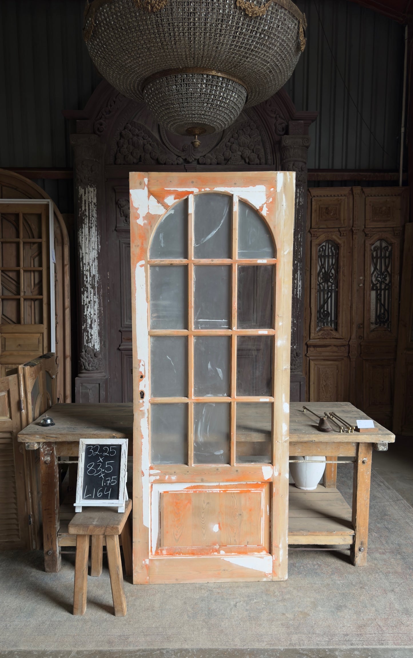 12 Lite Arched Antique Glass Single Door - 32.25x83.5 - L164