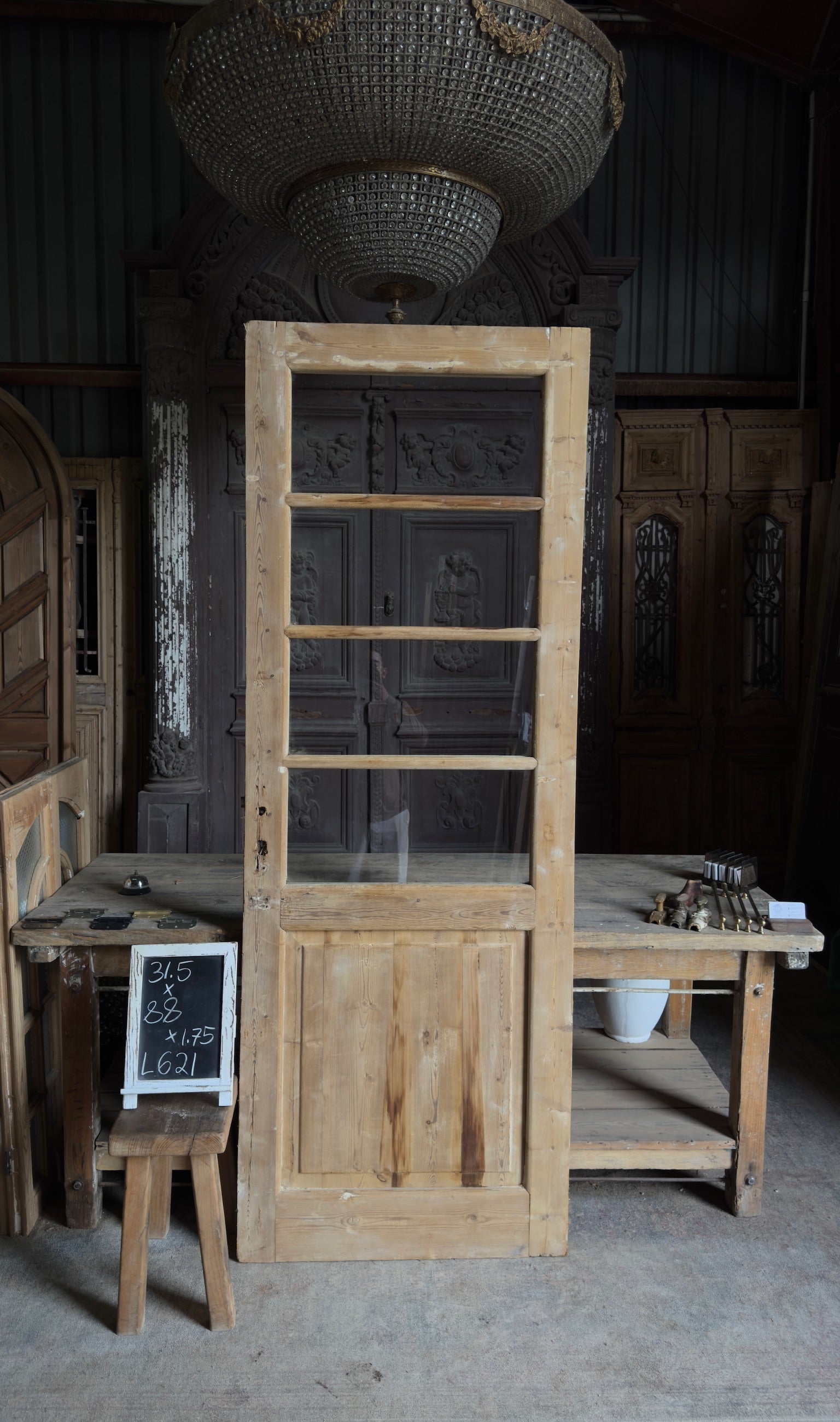 Antique Glass 4 Lite Door - 31.5x88 - L621