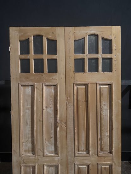 Antique Paneled Clear Glass Double Doors - 47x82.5 - N760
