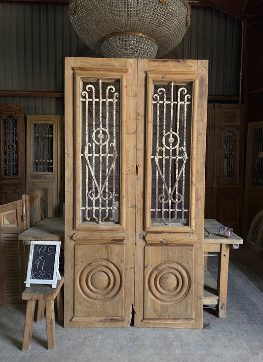 Carved Antique Iron French Double Doors - 47.5x91 K283