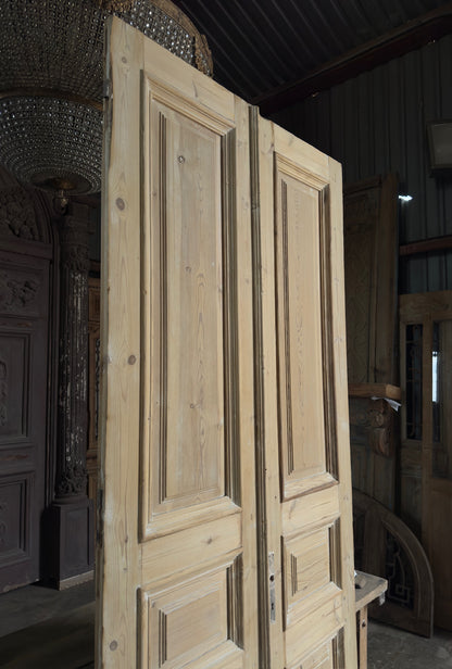 Raised Molding 3 Panel Antique Solid French Doors - 44x104 K385