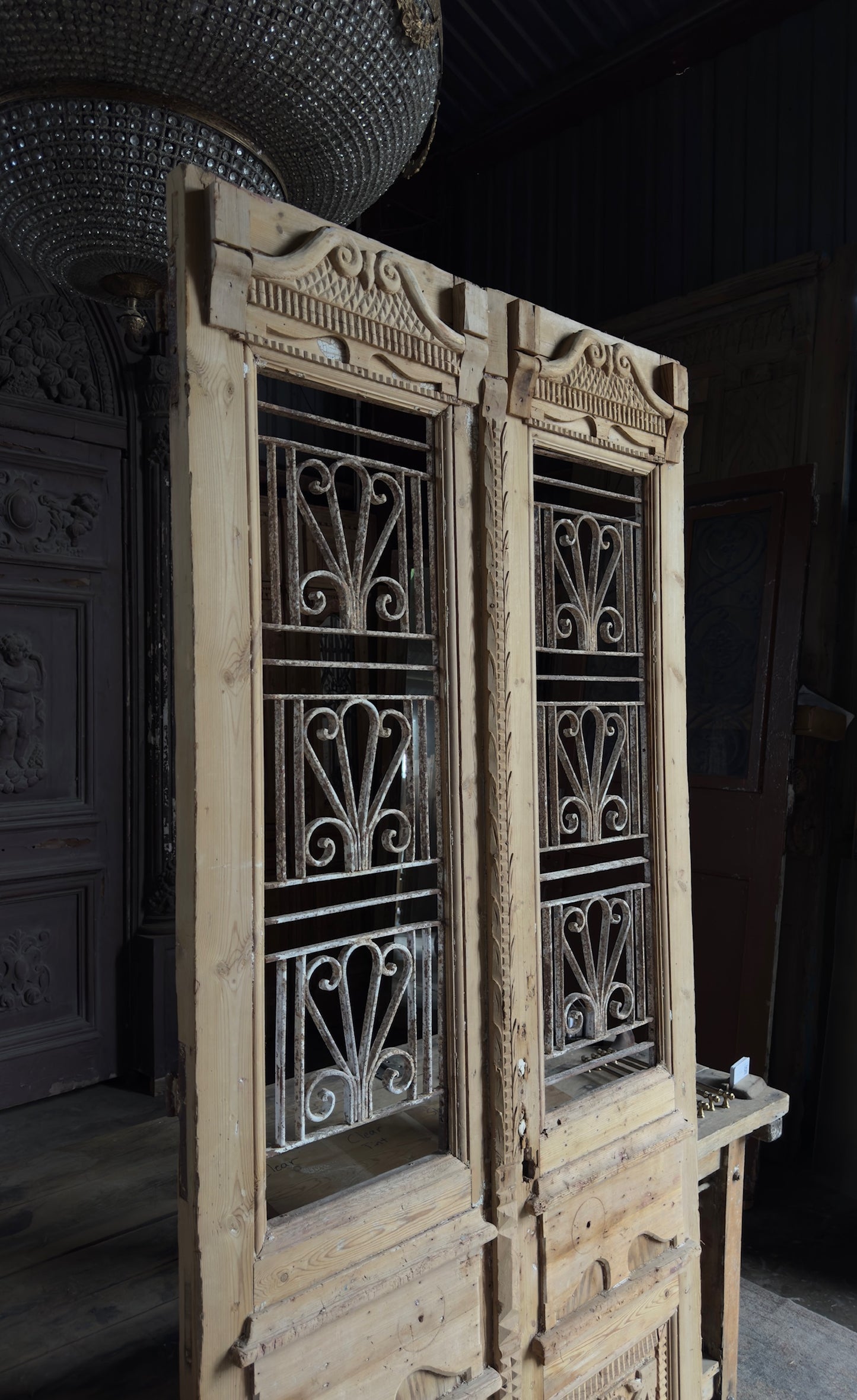 Ornately Carved Antique Iron French Doors - 43x91.5 - L492