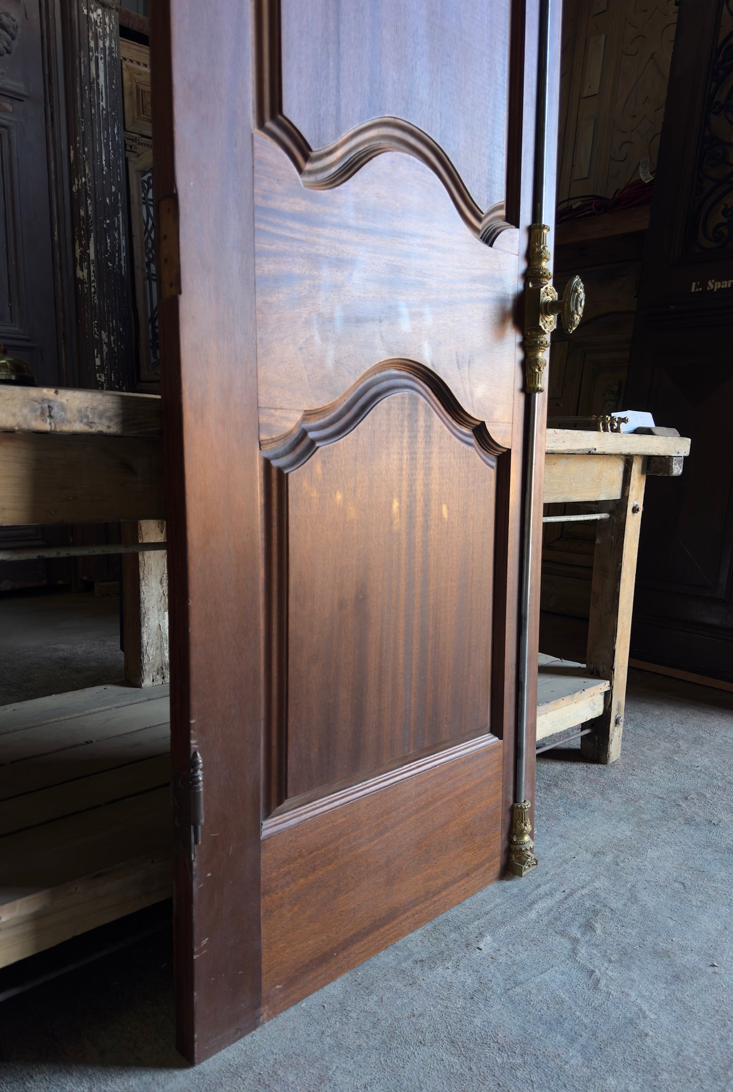 European Arched Panel Antique Single Door with Cremone Hardware - 28x96 - L276