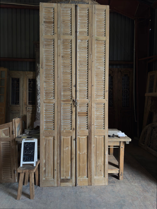 Tall European French Antique Louvered Shutters - 45.5x120.25 J313