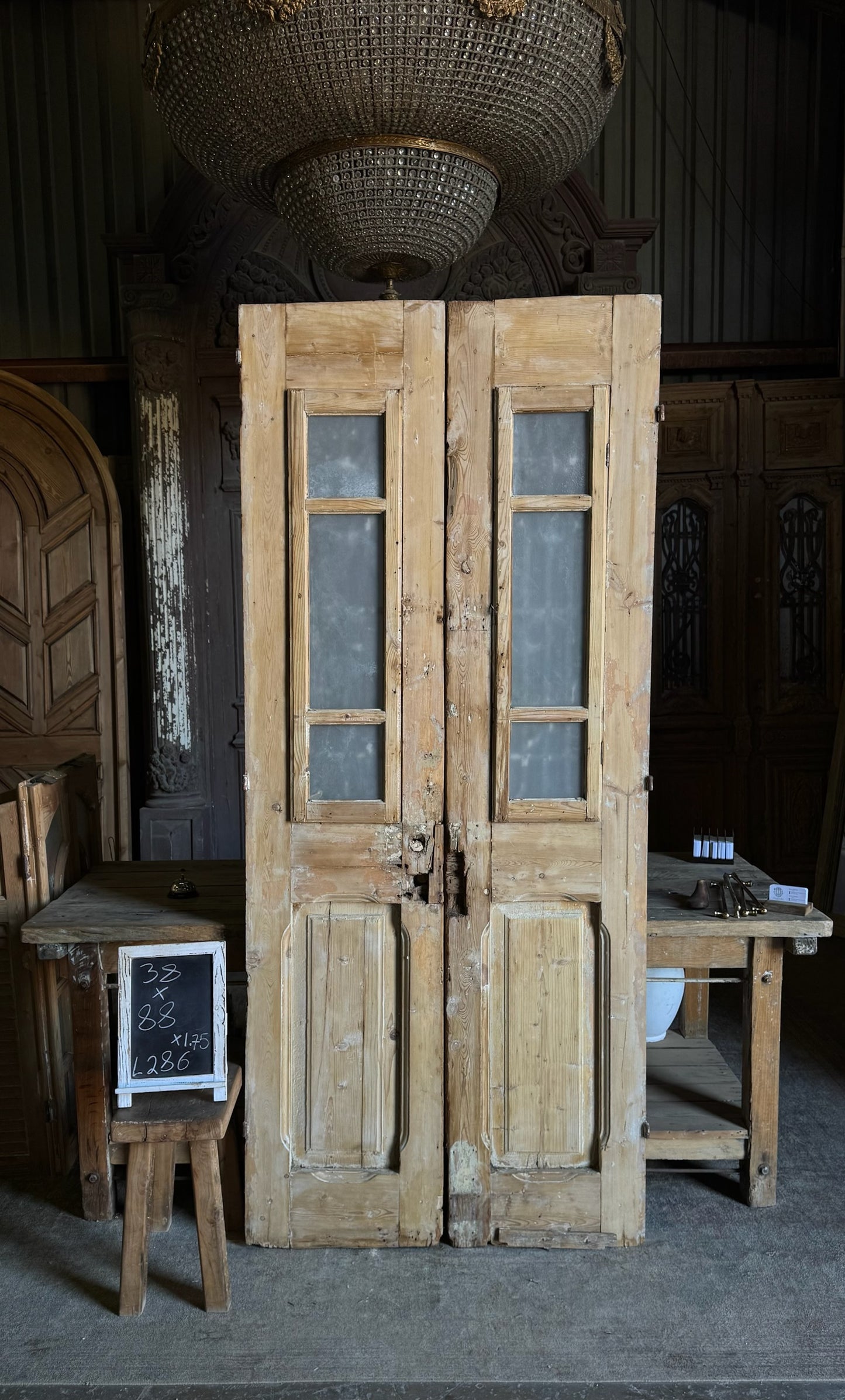 Antique Iron French Double Doors - 38x88 - L286