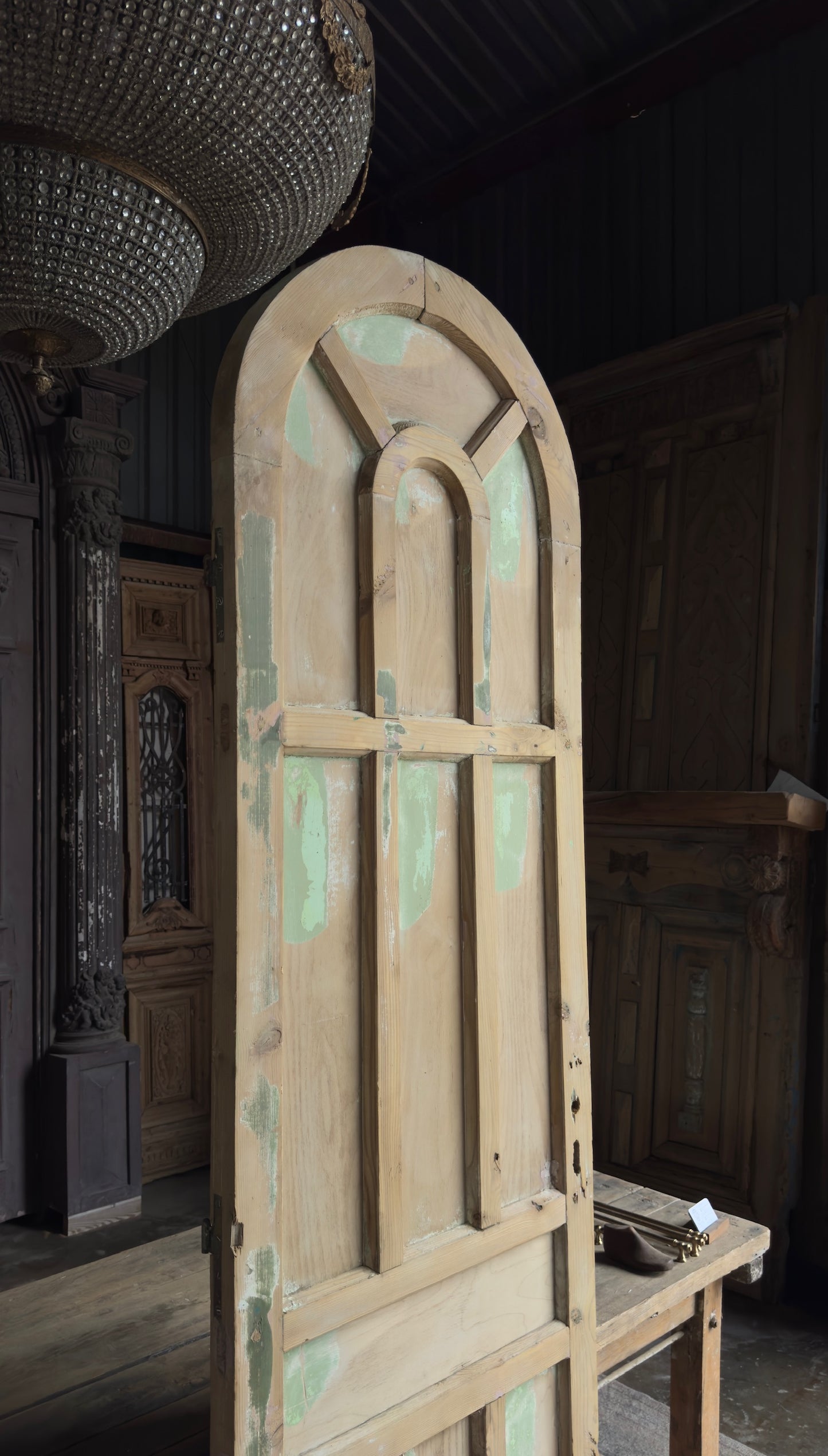 Arched Panel Antique Solid Single Door - 27.5x96 - L152