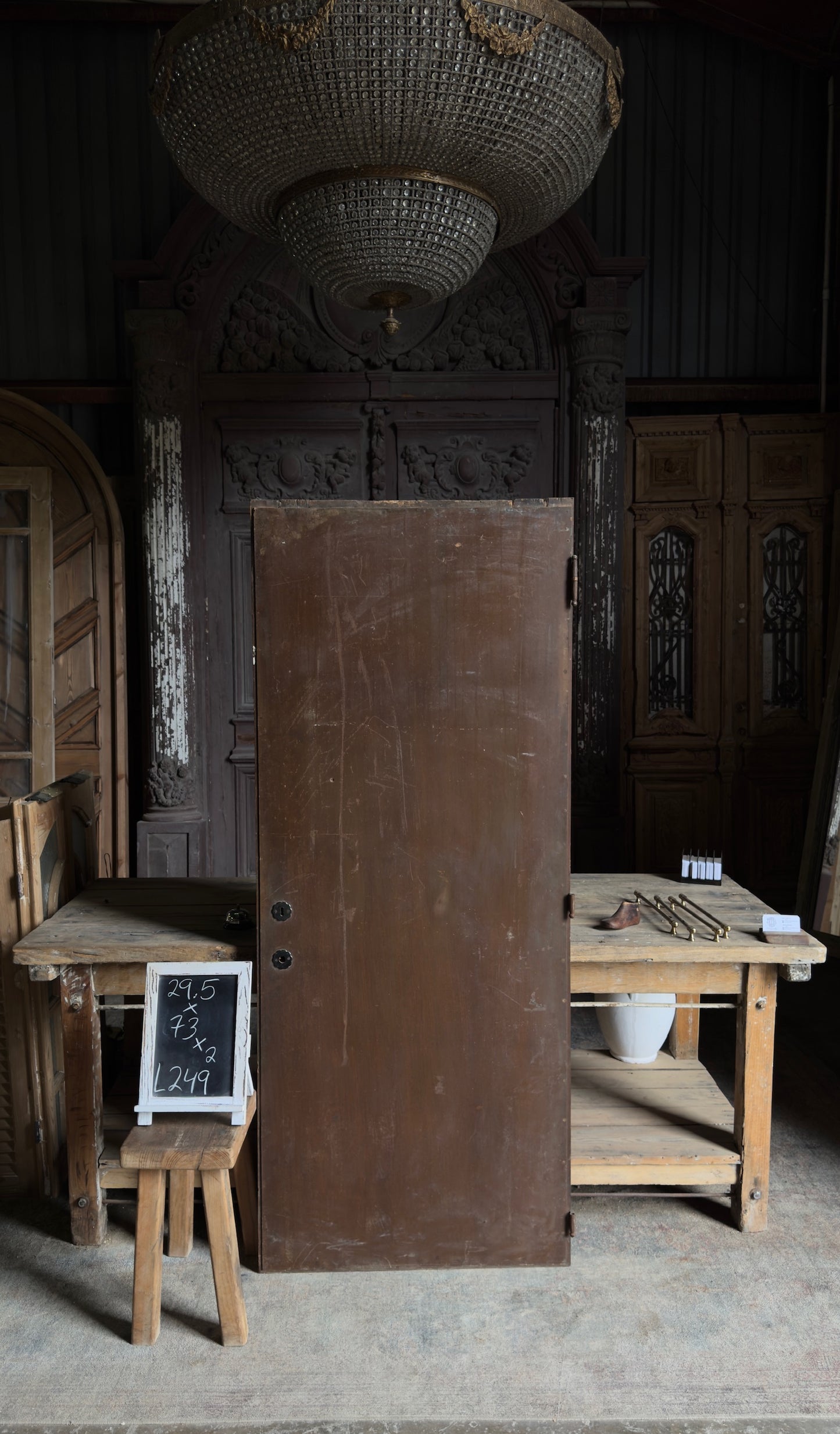 Spanish Coffered Diamond Panel Antique Single Door - 29.5x73 - L249