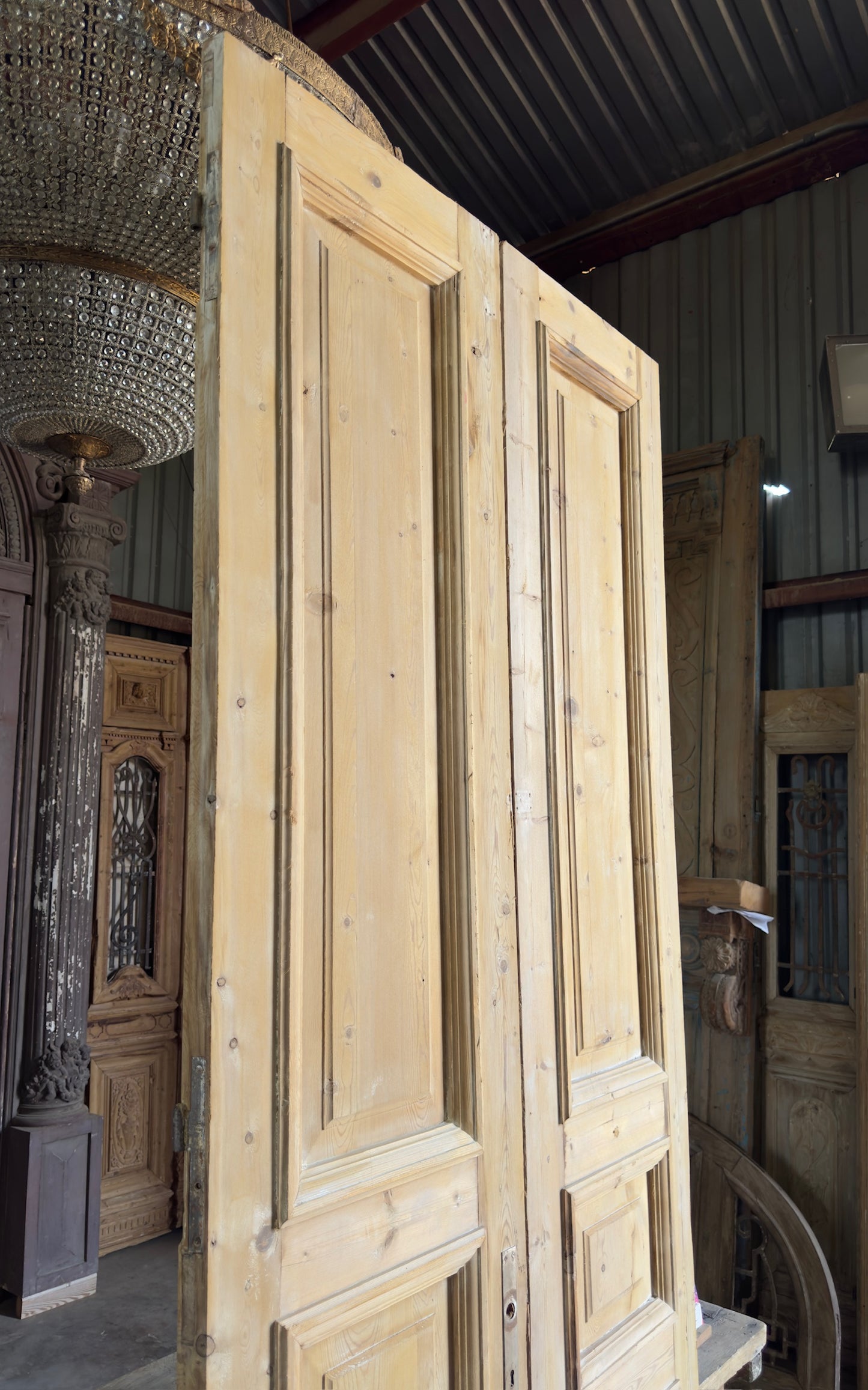 3 Panel Antique Solid French Doors With Raised Molding - 43x108 K222