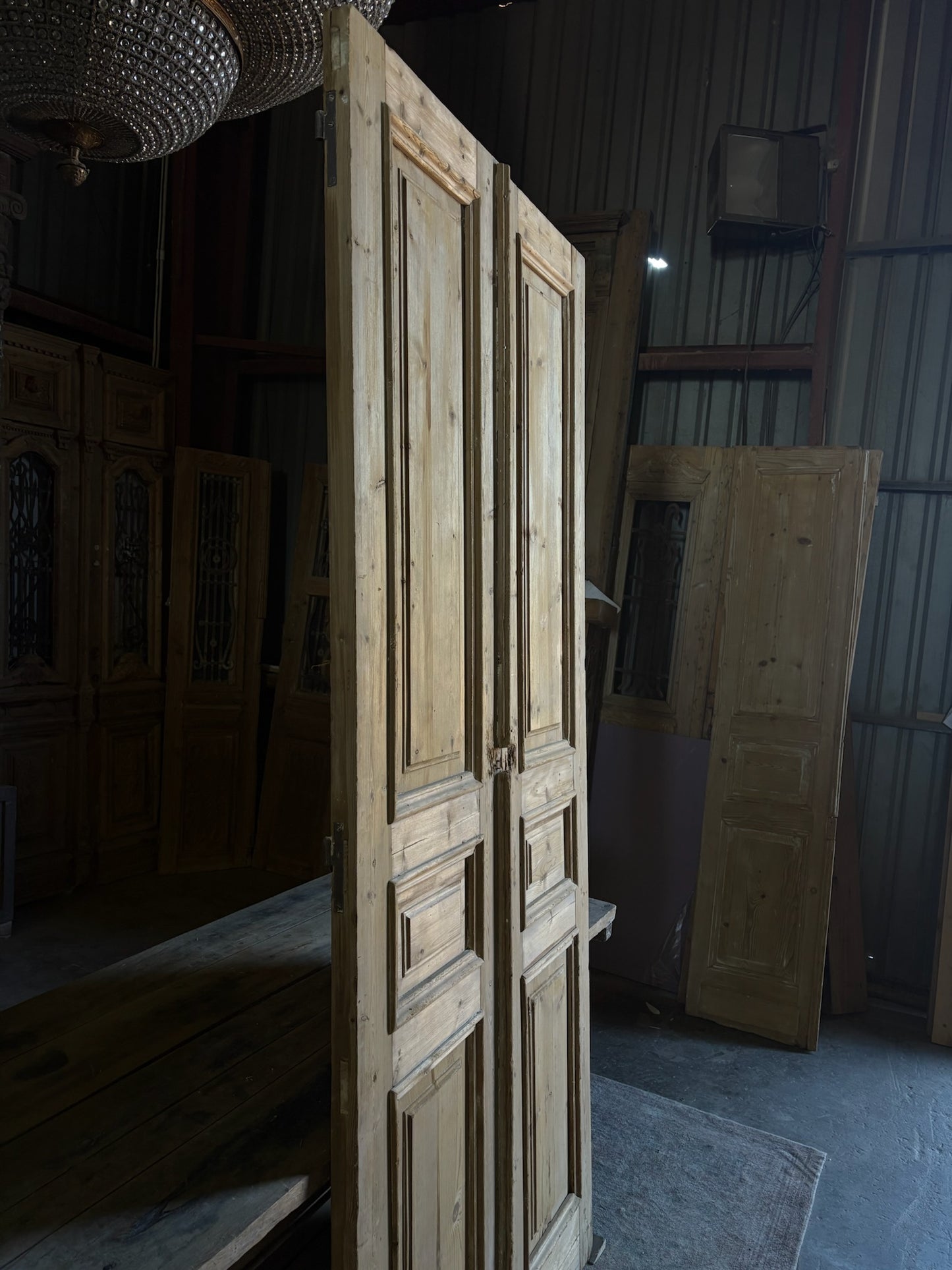 Raised Molding 3 Panel Antique Solid French Doors - 43.75x100 - L99