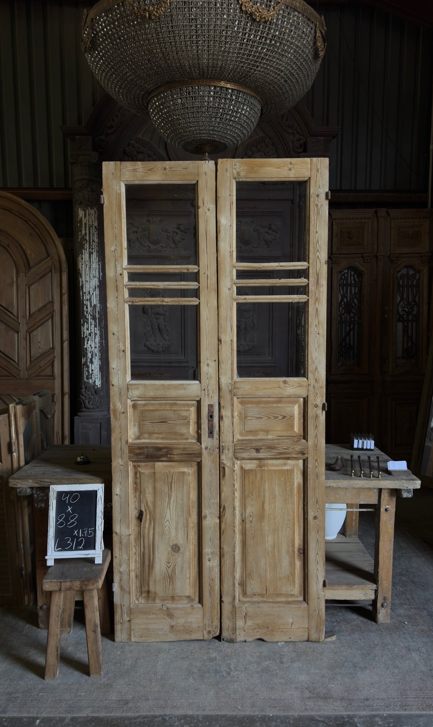 Antique Divided Glass French Doors - 40x88 - L312