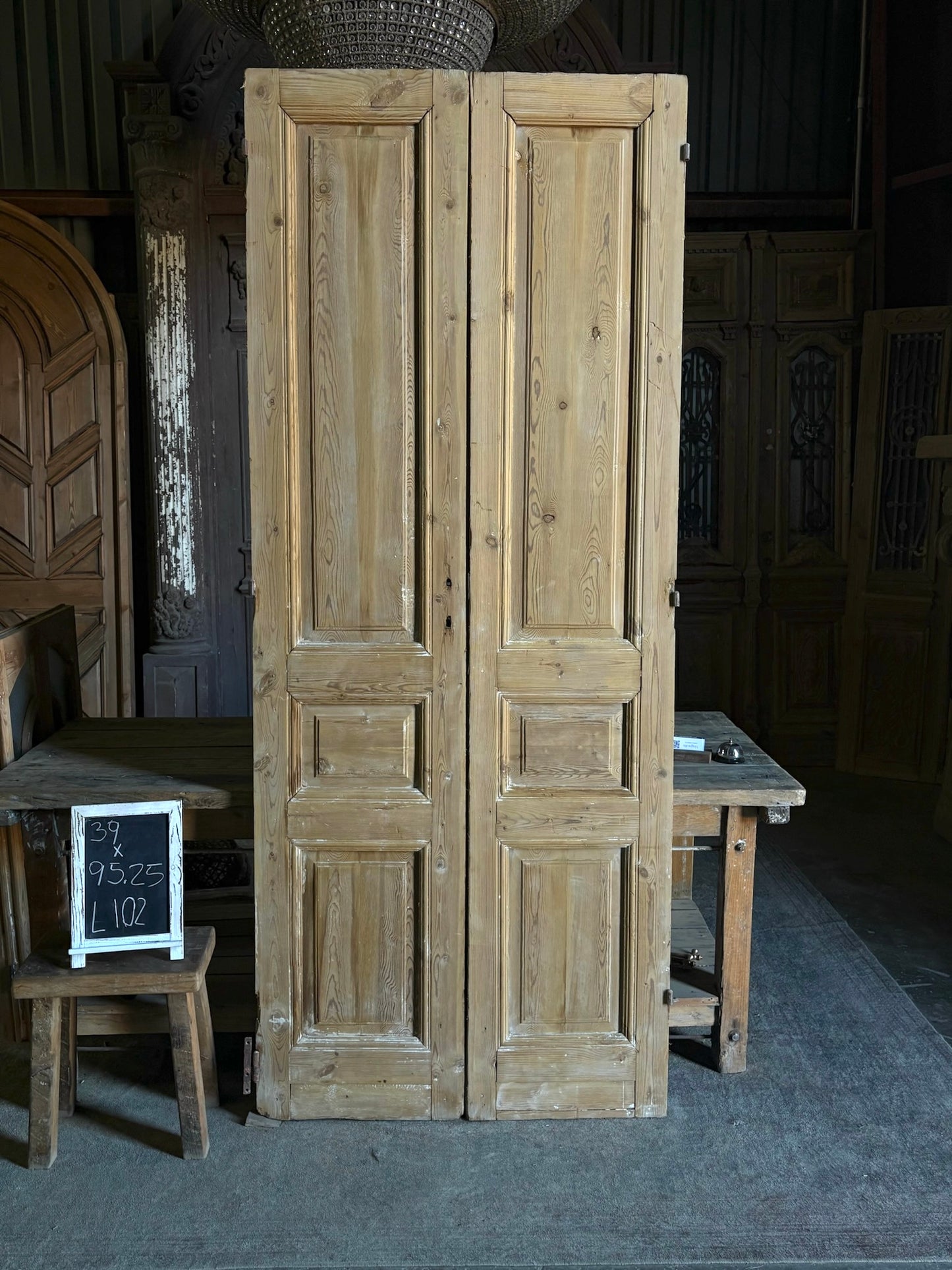3 Panel Antique Solid French Doors - 39x95.25 - L102