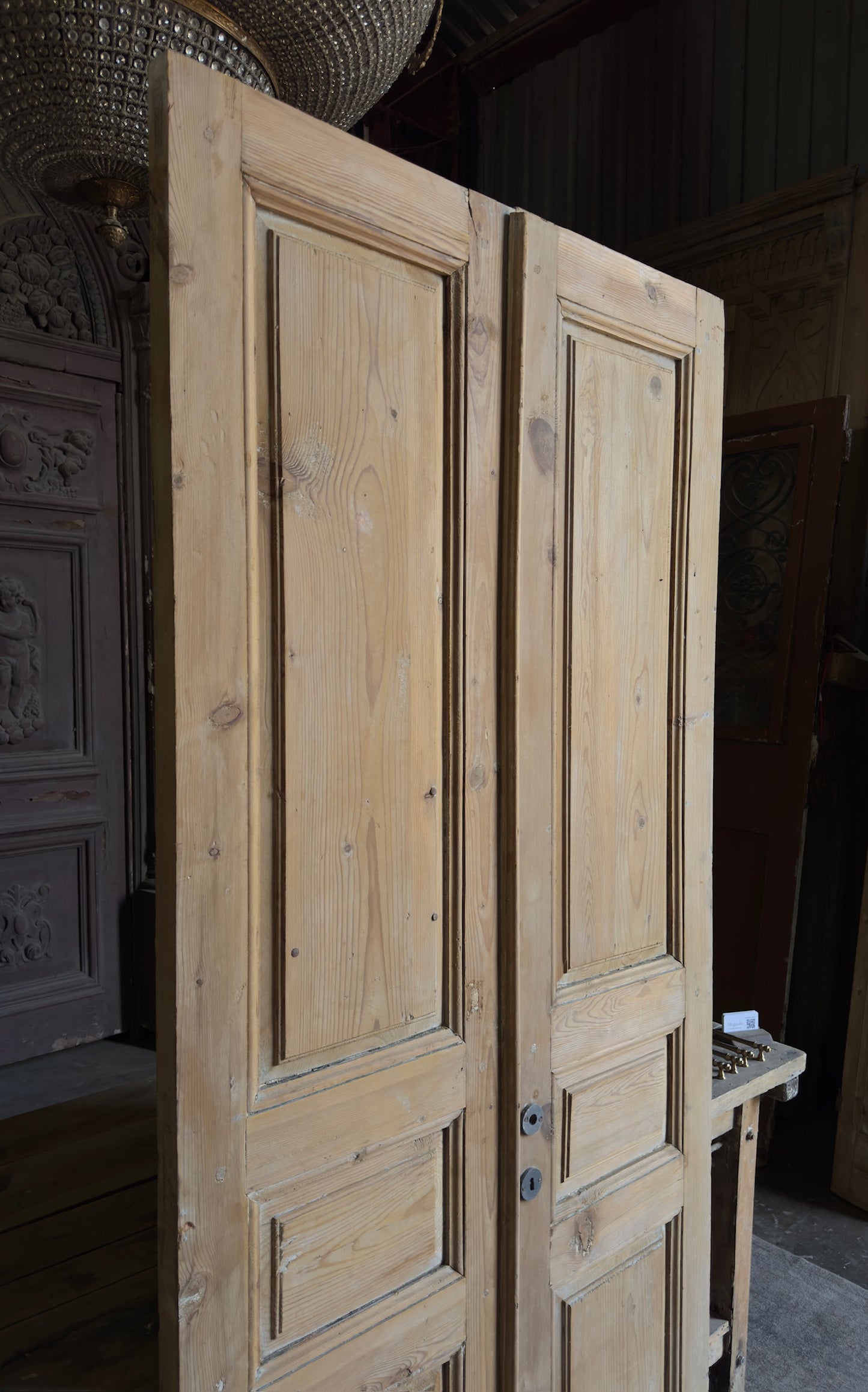 3 Panel Antique Solid French Doors - 42.75x90 - L385