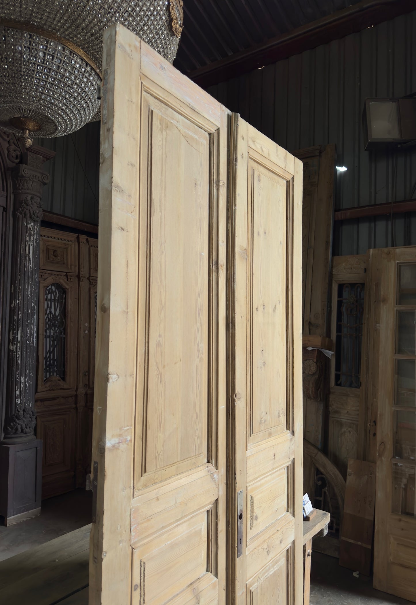 3 Panel Antique Solid French Doors - 41.5x95 K327