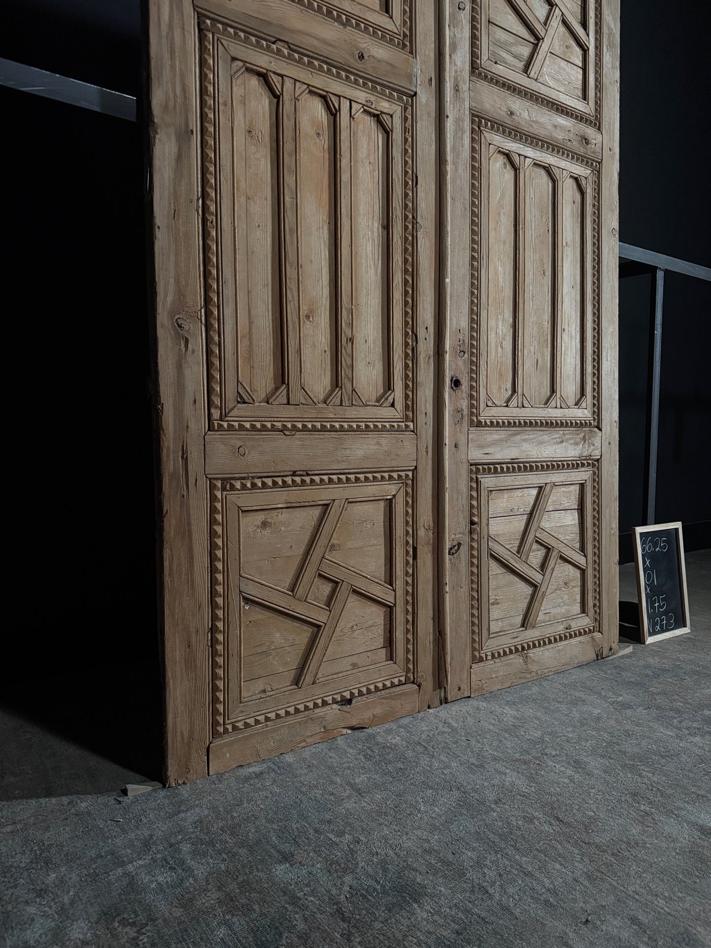 Antique Carved 3 Panel Double Doors - 66.25x101 - N273