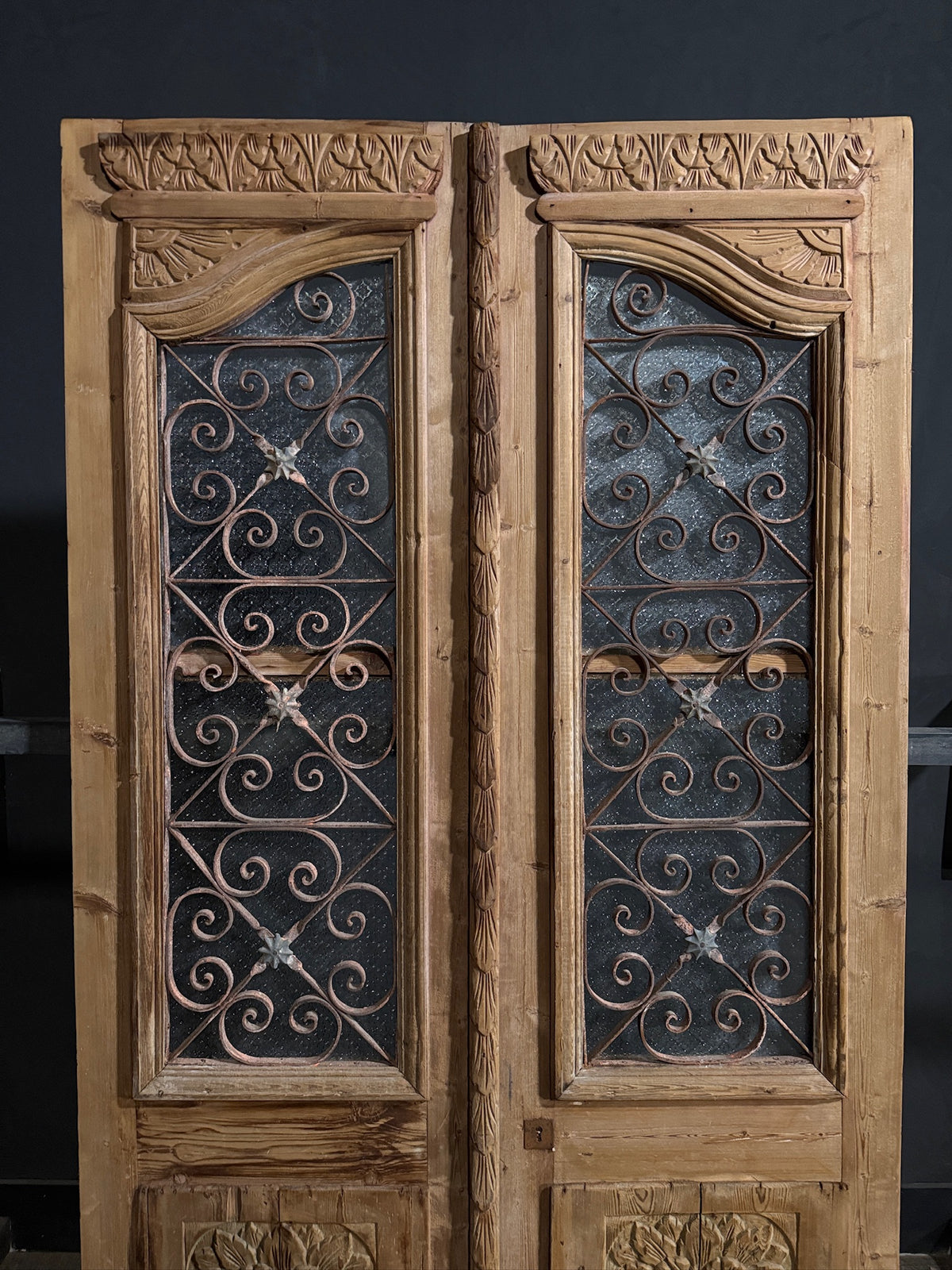 Antique Carved Iron French Doors - 48.5x94.5 - N686