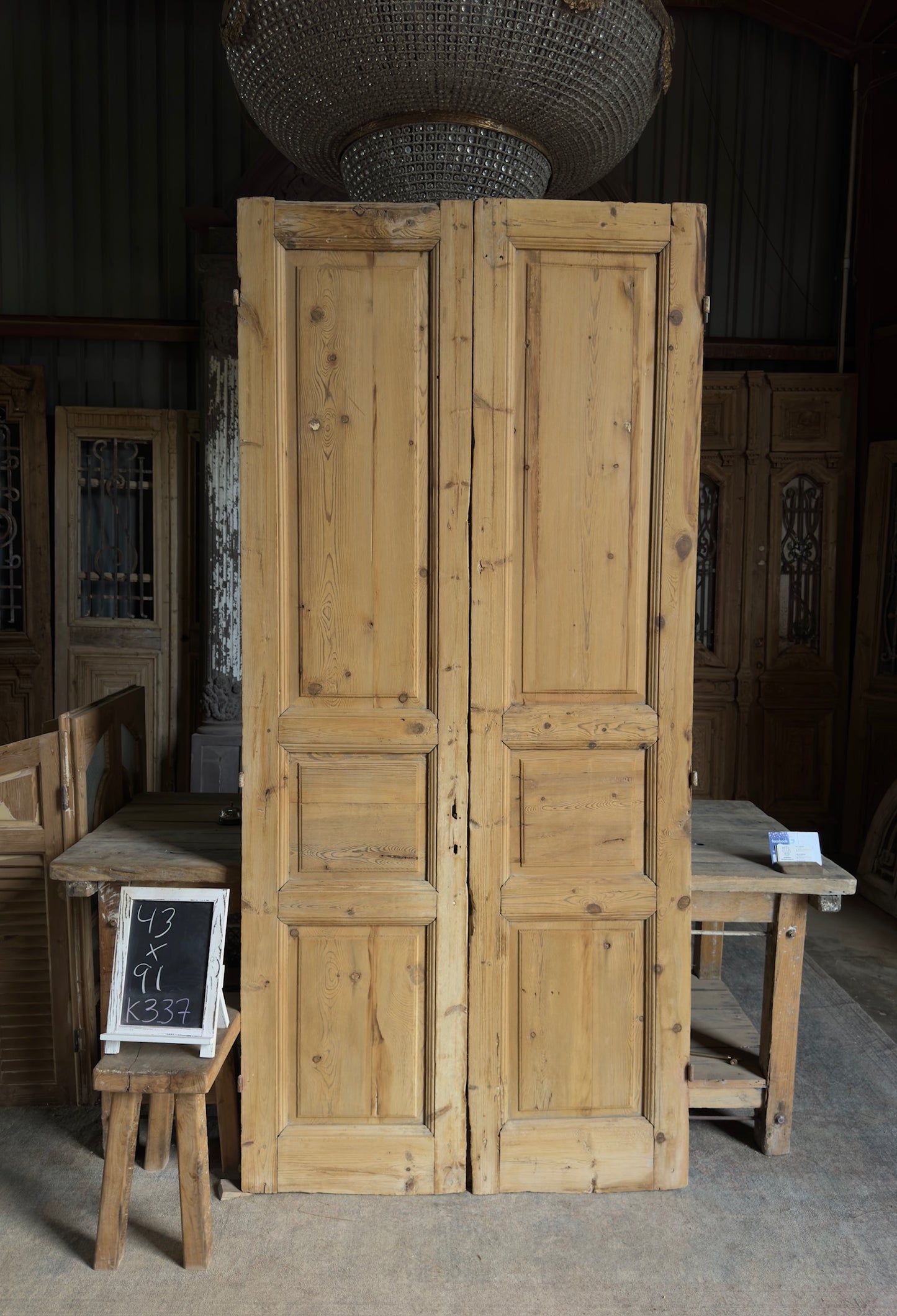 3 Panel Antique Solid French Doors - 43x91 K337
