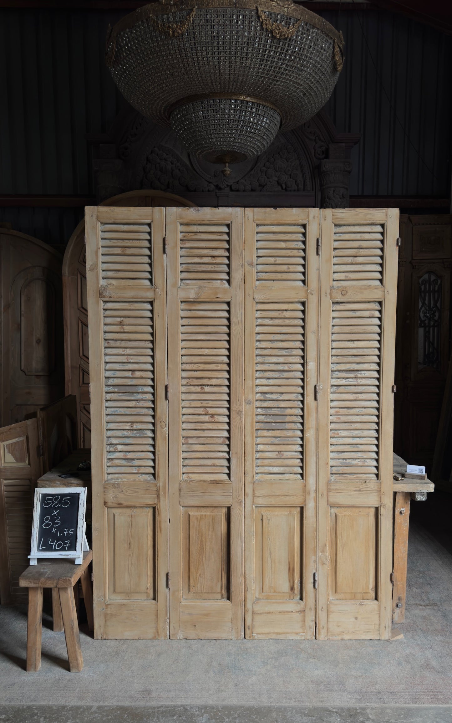European French Antique Louvered Shutters - 58.5x83 - L407