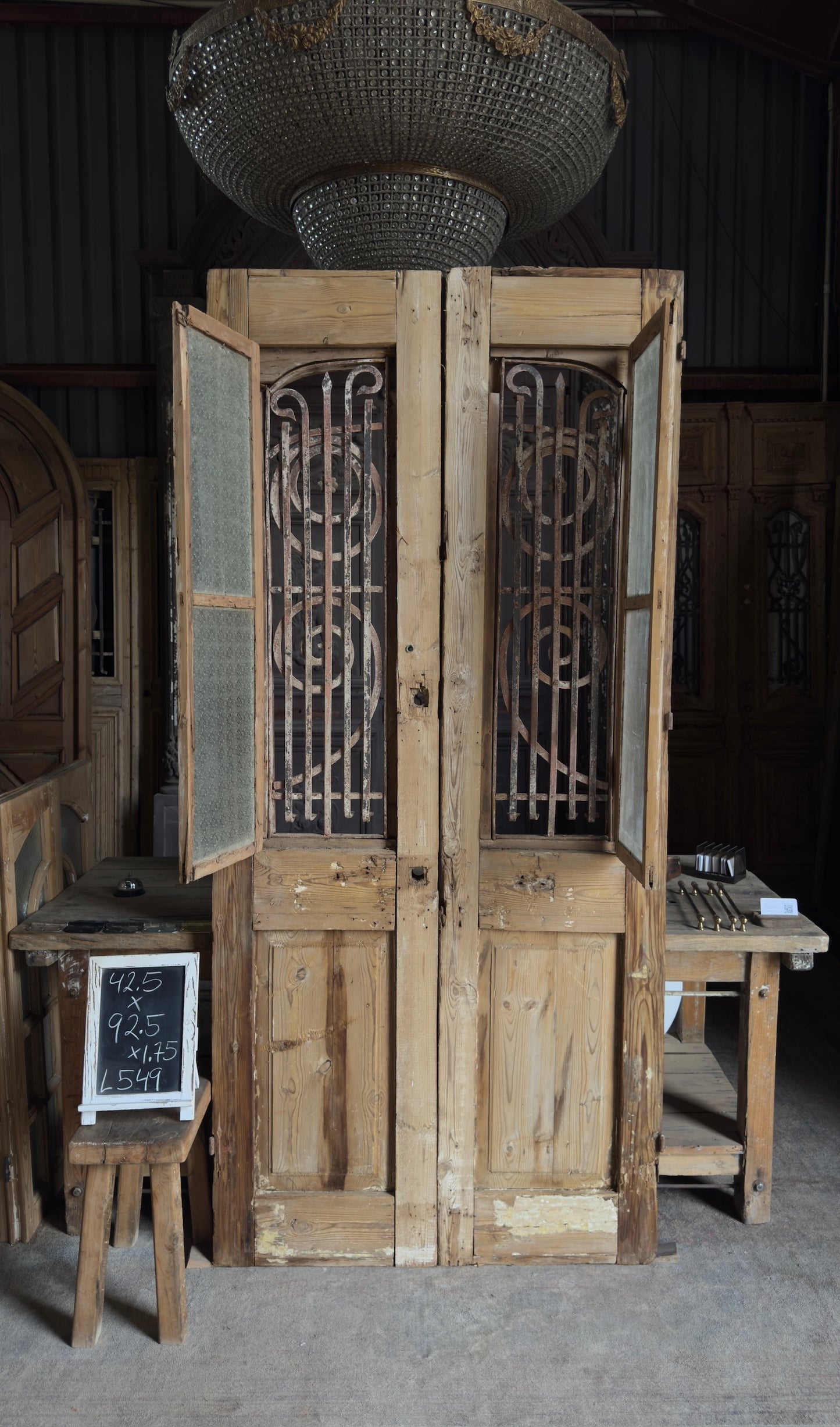 Antique Carved 2 Lite French Doors - 42.5x92.5 - L549