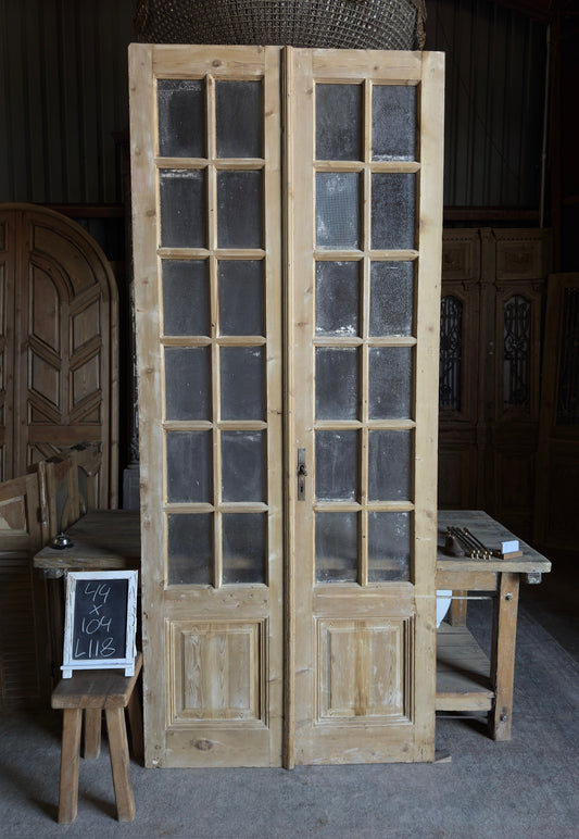 12 Lite Glass Antique French Doors - 44x104 - L118