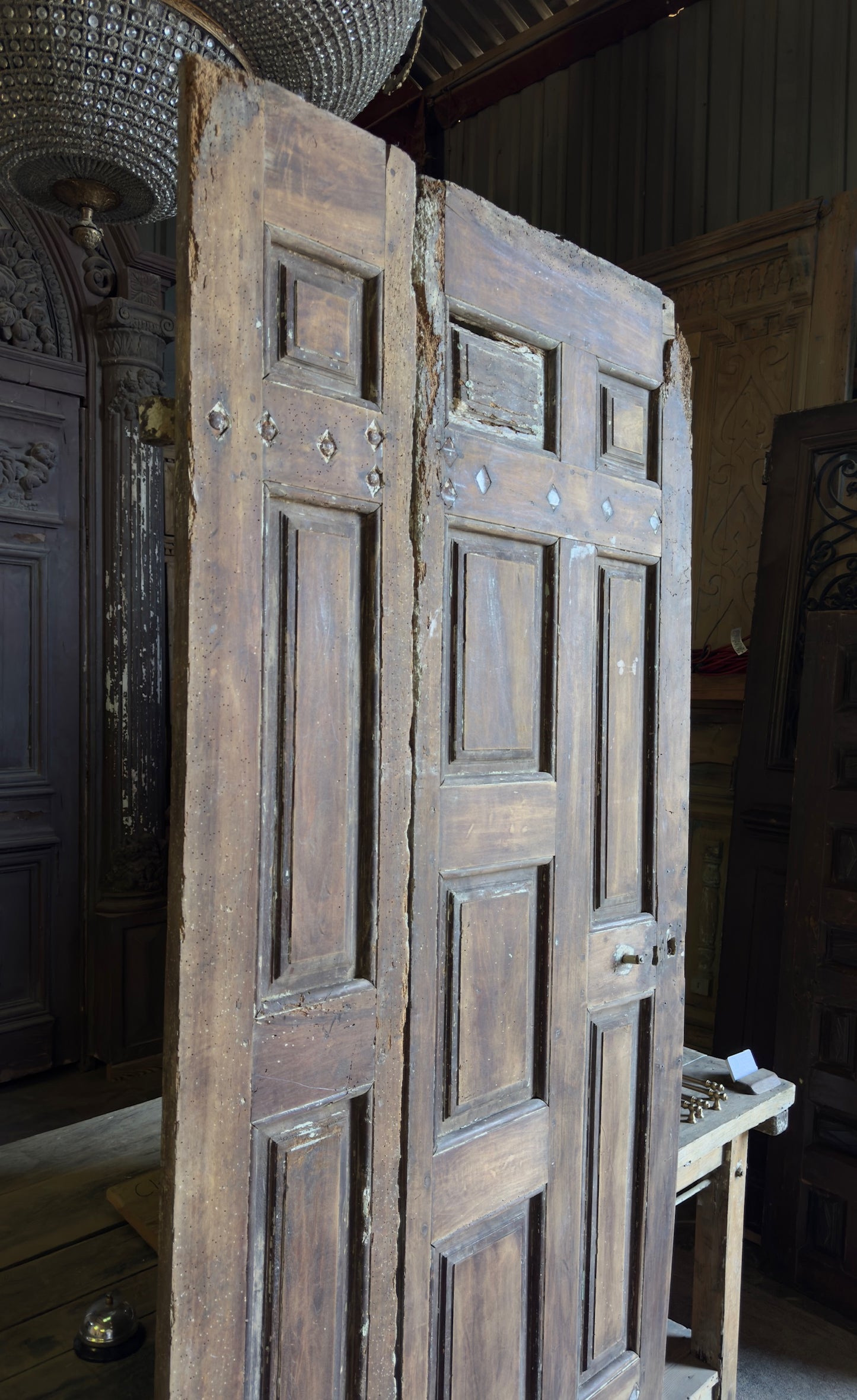 Spanish Multi-Panel Antique Door Pair - 38x87.5 - L262