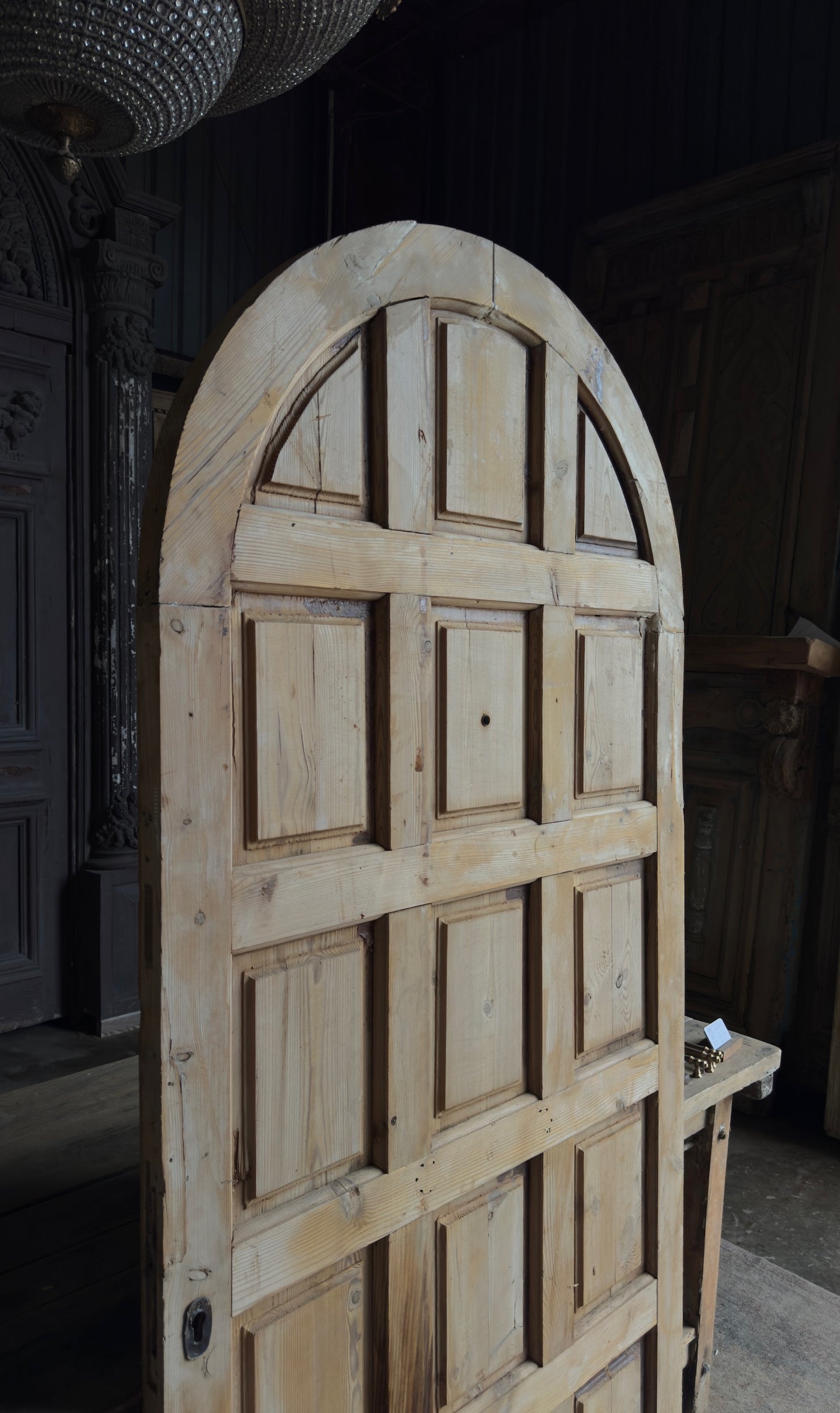 15 Panel Antique Solid Single Arched Door - 40x84 - L161