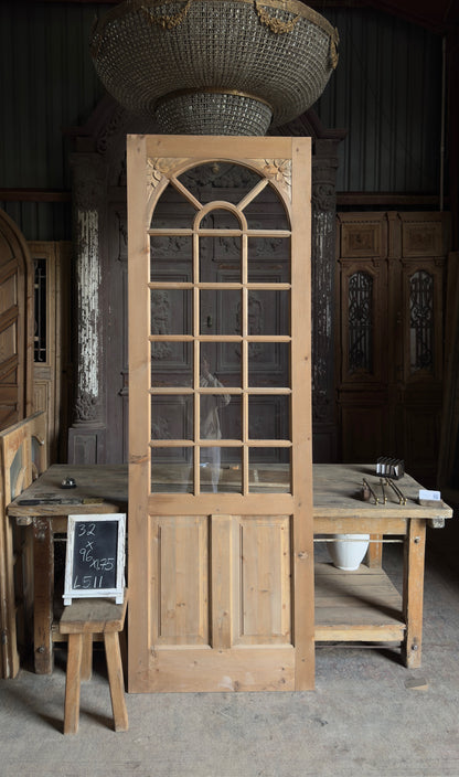 Handcrafted Arched Glass Door - 32x96 L511