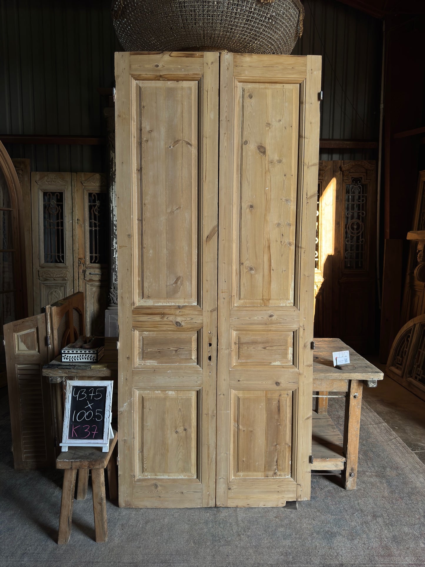 3 Panel Solid Antique French Doors - 43.75x 100.5 K37