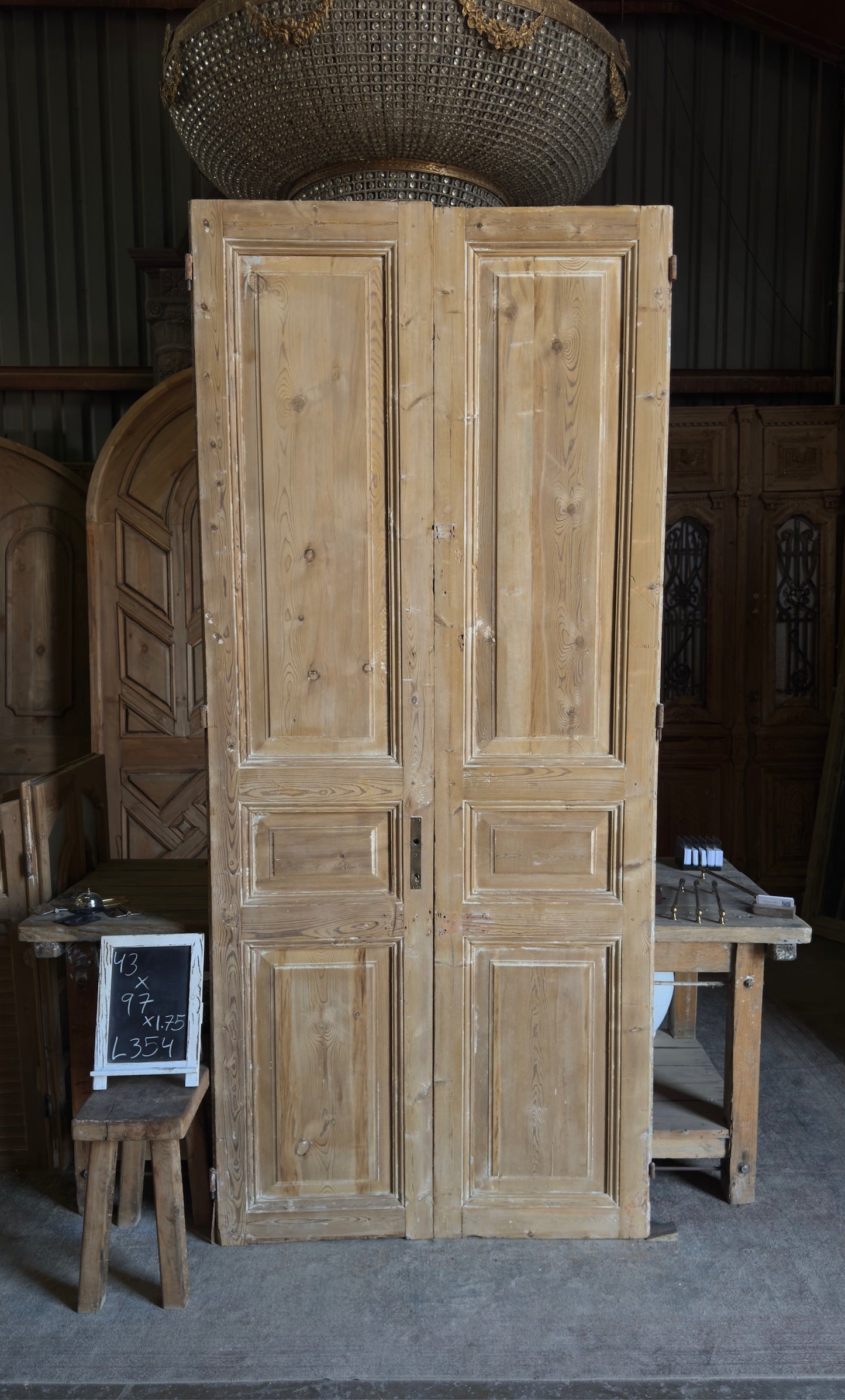 3 Panel Antique Solid French Doors - 43x97 - L354