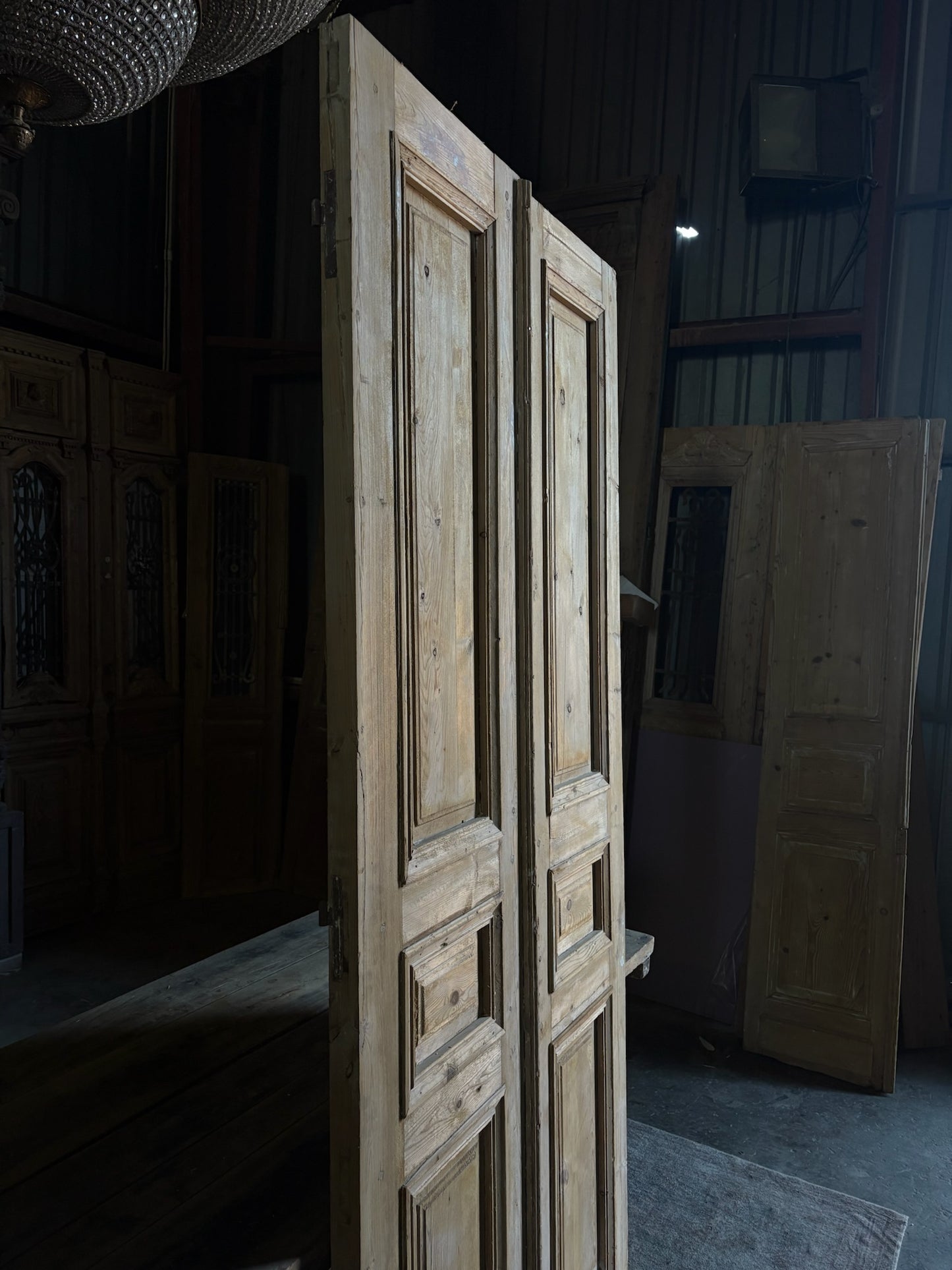 Raised Molding 3 Panel Antique Solid French Doors - 40.5x93.75 - L105