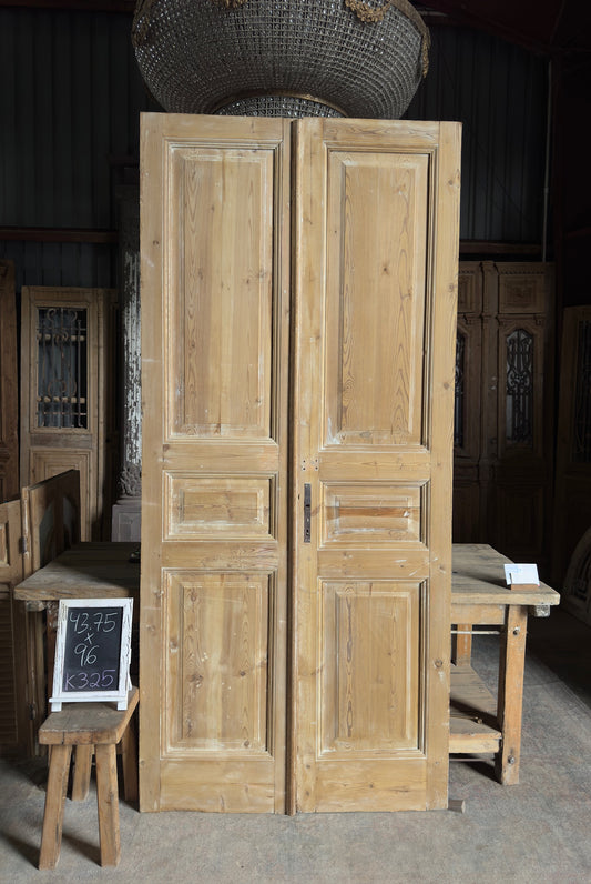 3 Panel Antique Solid French Doors - 43.75x96 K325