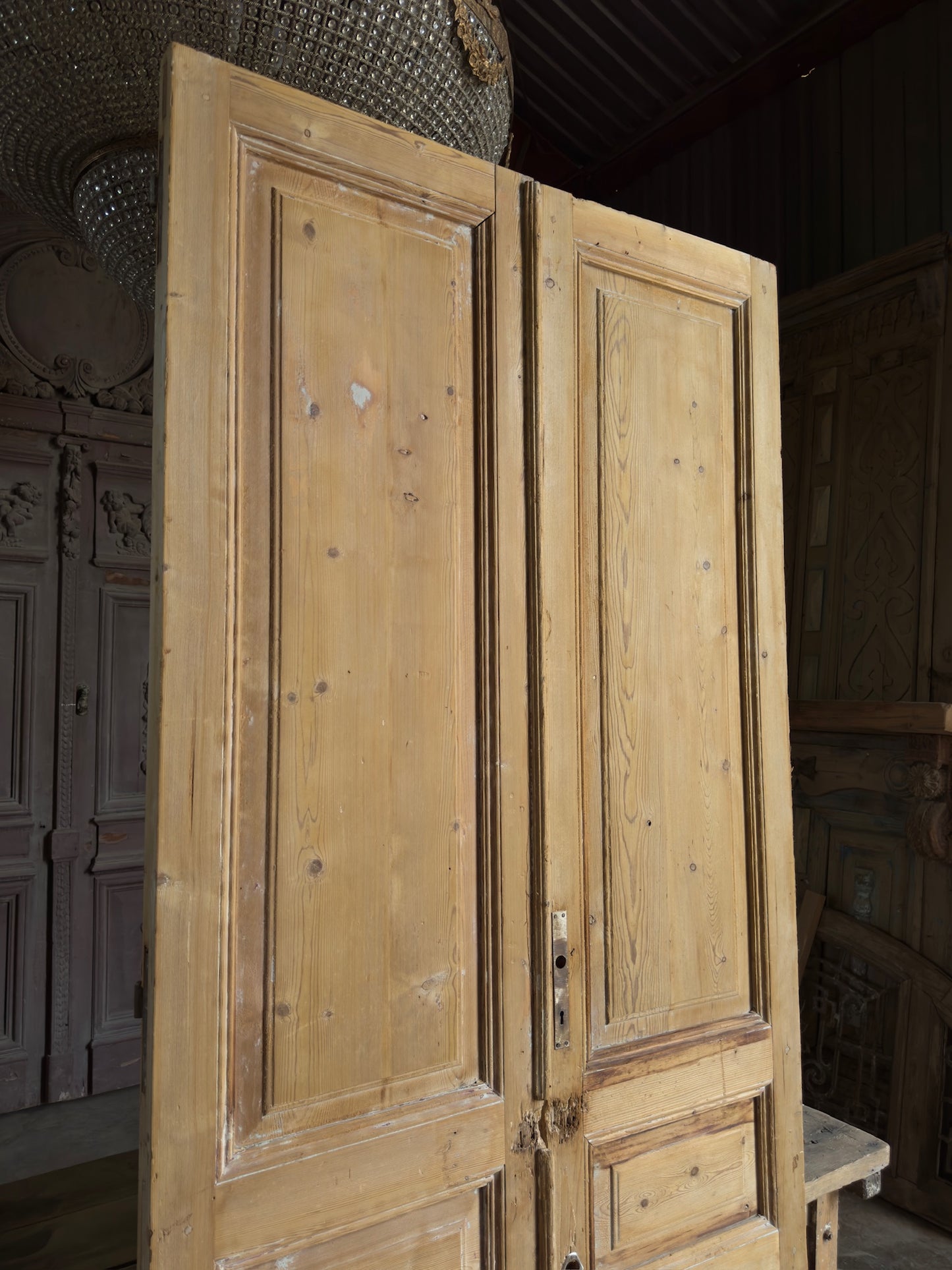 3 Panel Antique Solid French Doors - 45x99.5 K146
