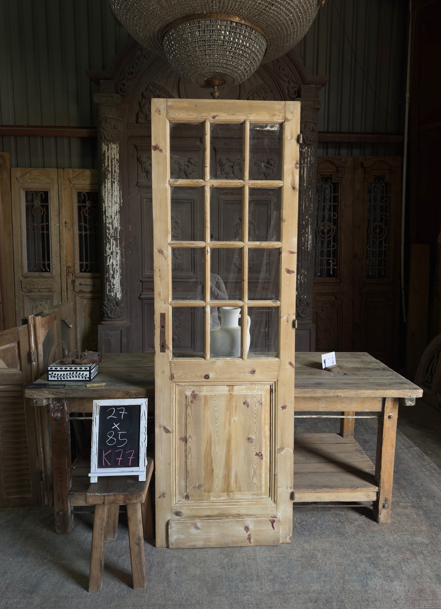 Antique 12 Lite Glass Single Door - 27x85 K77